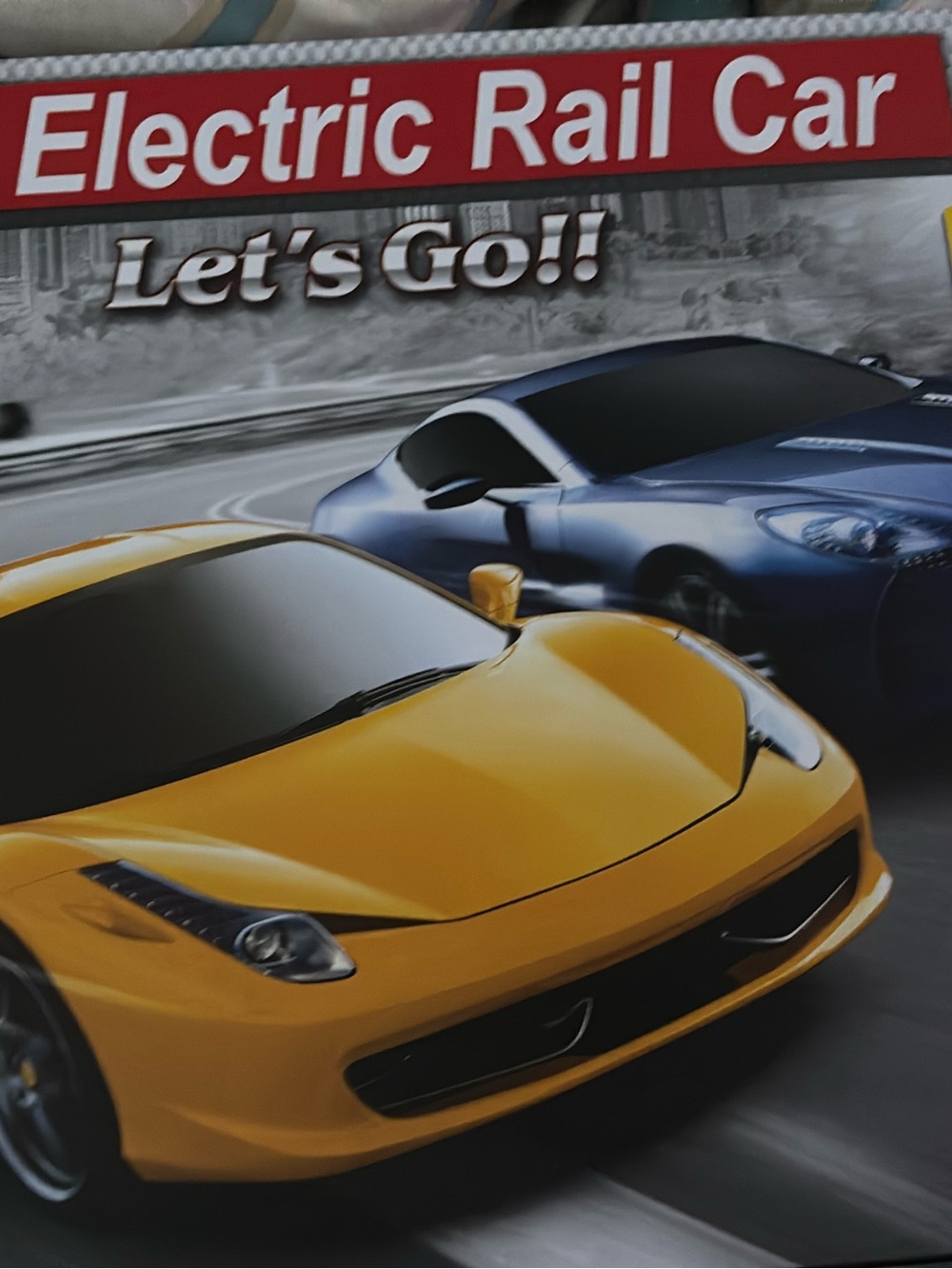 Electric Rail Car Let's Go!! Yellow and Blue Car Audio Decor Poster